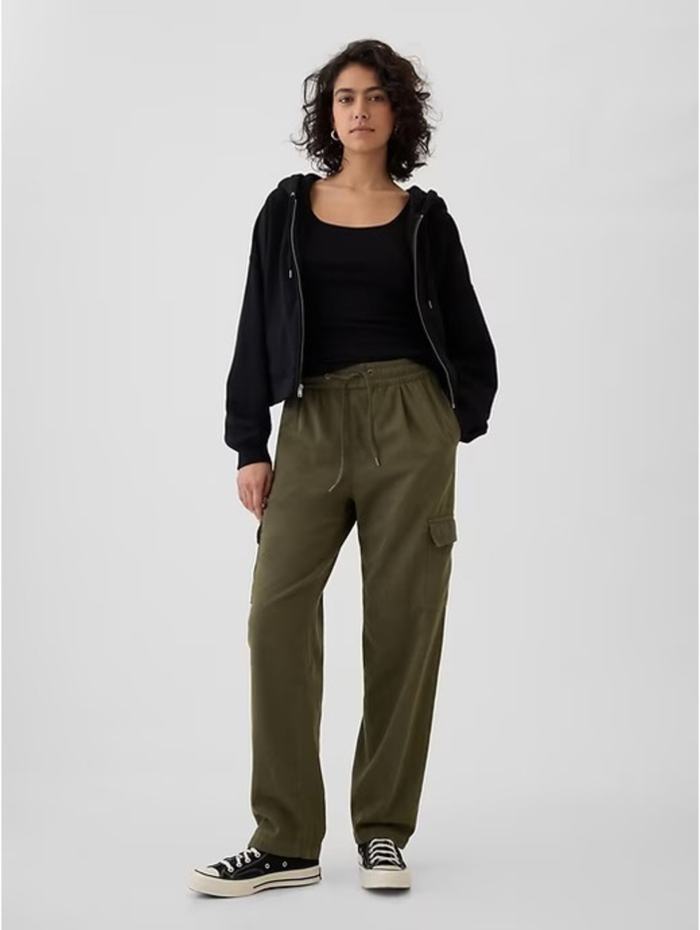 GAP Womens Easy Pant Cargo Olive Green Elastic Drawstring XL Tall Cotton Viscose